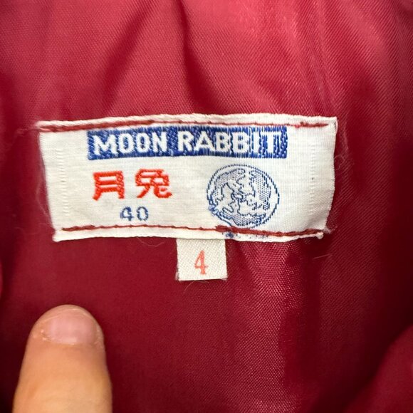 VTG Moon Rabbit Padded Cheongsam Quilted Jacquard Jacket 4 Red Floral Print - Picture 13 of 13